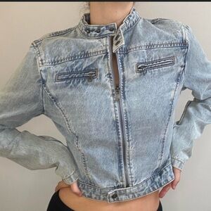 Lioness Light Blue Denim Jacket with Studded Collar